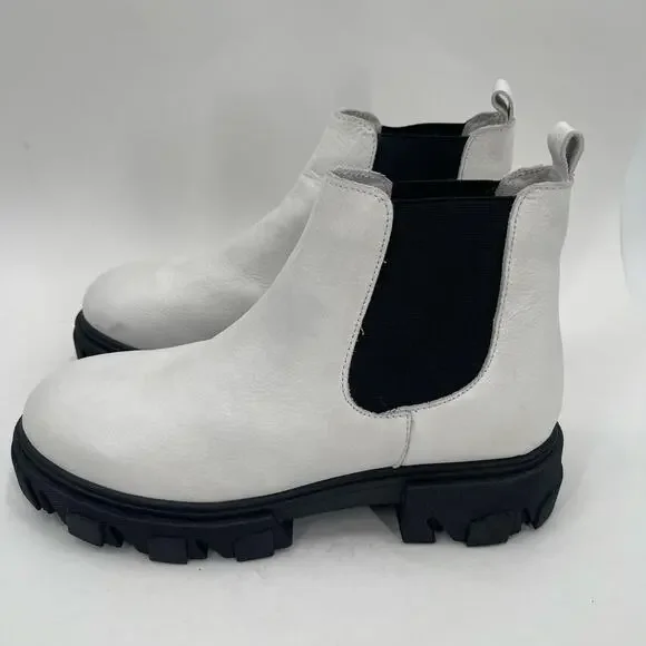 SILENT D Cress Chelsea Boot Size 38 (US 7/7.5) White Leather Lug Sole Slip On - Picture 8 of 16